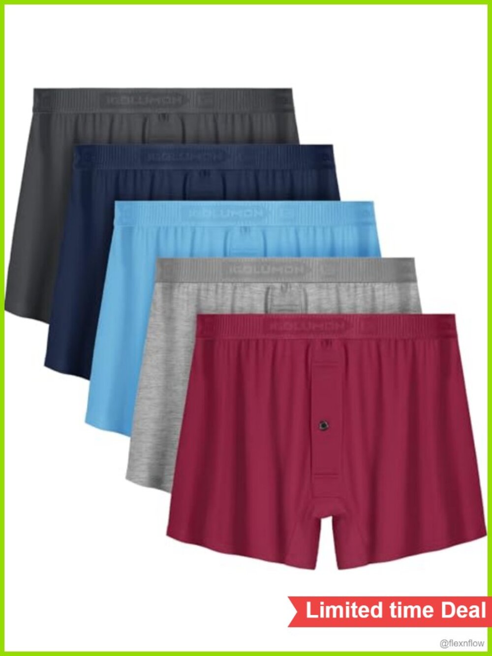 Men's Bamboo Rayon Boxer Shorts 5 Pack Relaxed Fit Button Fly Tagless
